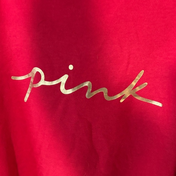 PINK L Victoria's Secret Red Hoodie with Gold Logo oversized long. - Picture 4 of 5